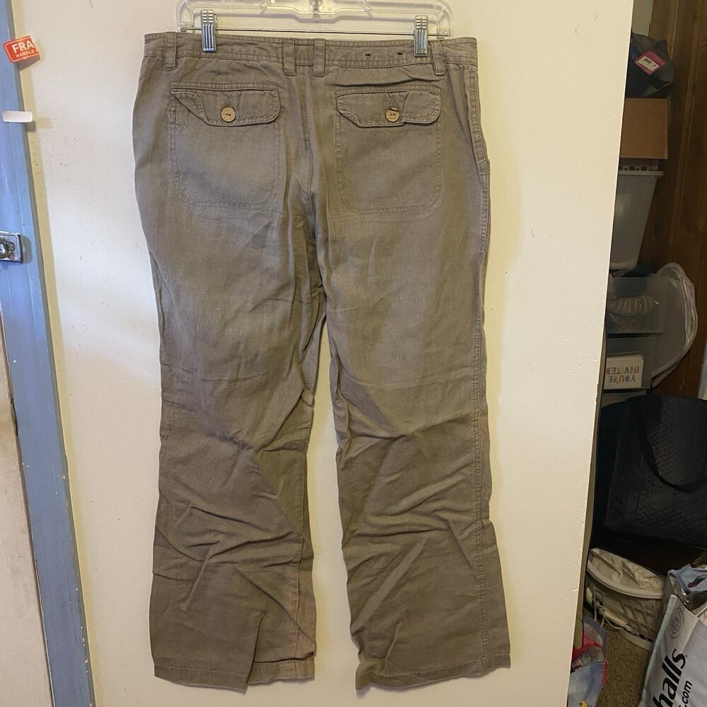 Y2K Banana Republic Women Pants WideLeg Sz 12 DarkGrey 100% Organic Linen Casual - Picture 7 of 11